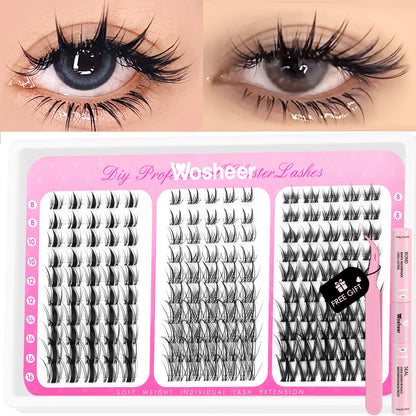 Manga Lash Clusters Kit Cat Lashes with Lash Bond & Seal Cluster Eyelash Extensions Mixed Tray Eyelash Clusters Kit