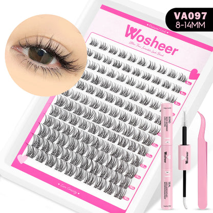 Manga Lash Clusters Kit Cat Lashes with Lash Bond & Seal Cluster Eyelash Extensions Mixed Tray Eyelash Clusters Kit
