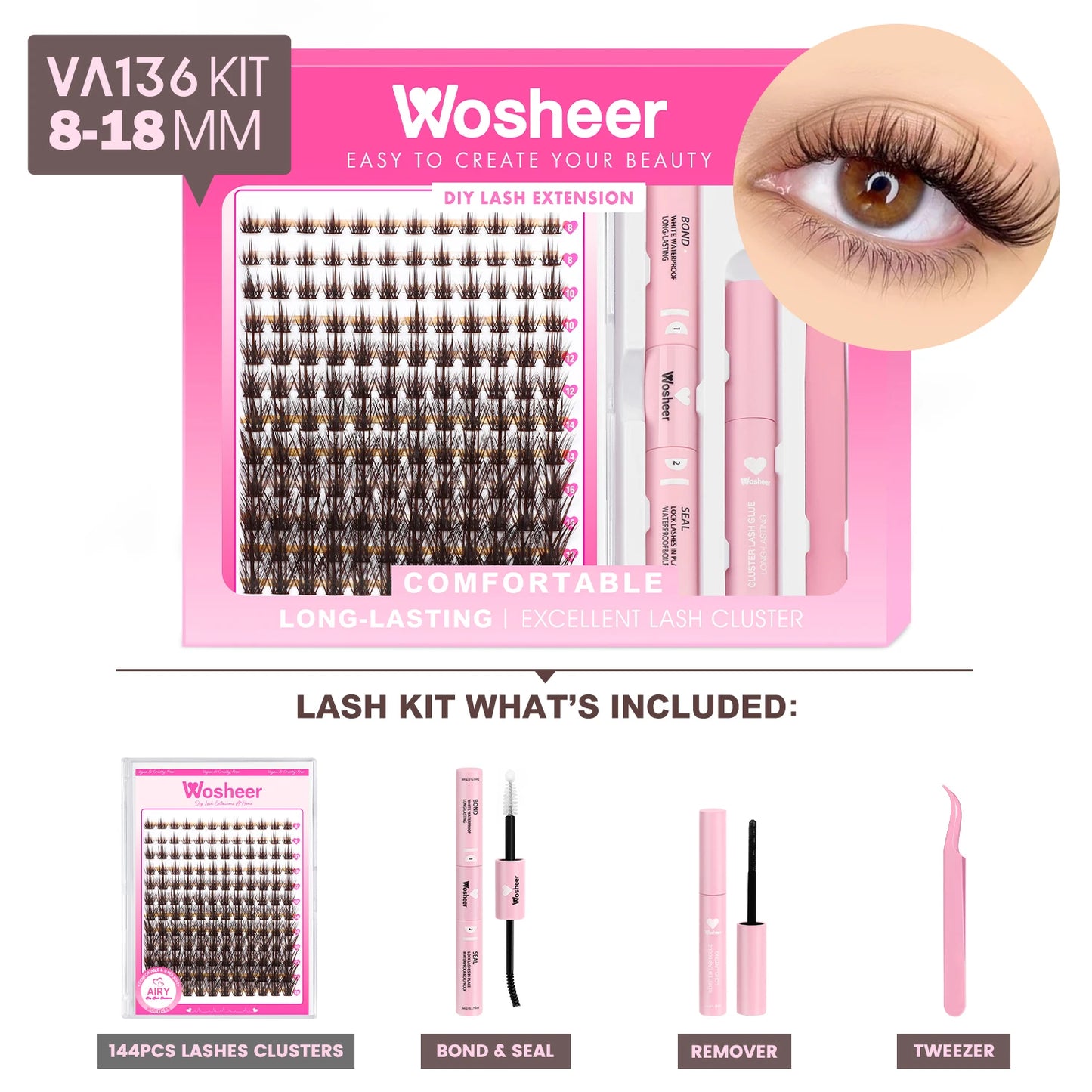 Eyelash Clusters Kit Thick Individual Lashes Lash Bond and Seal and Remover Faux Mink Lashes Eyelash Extension DIY
