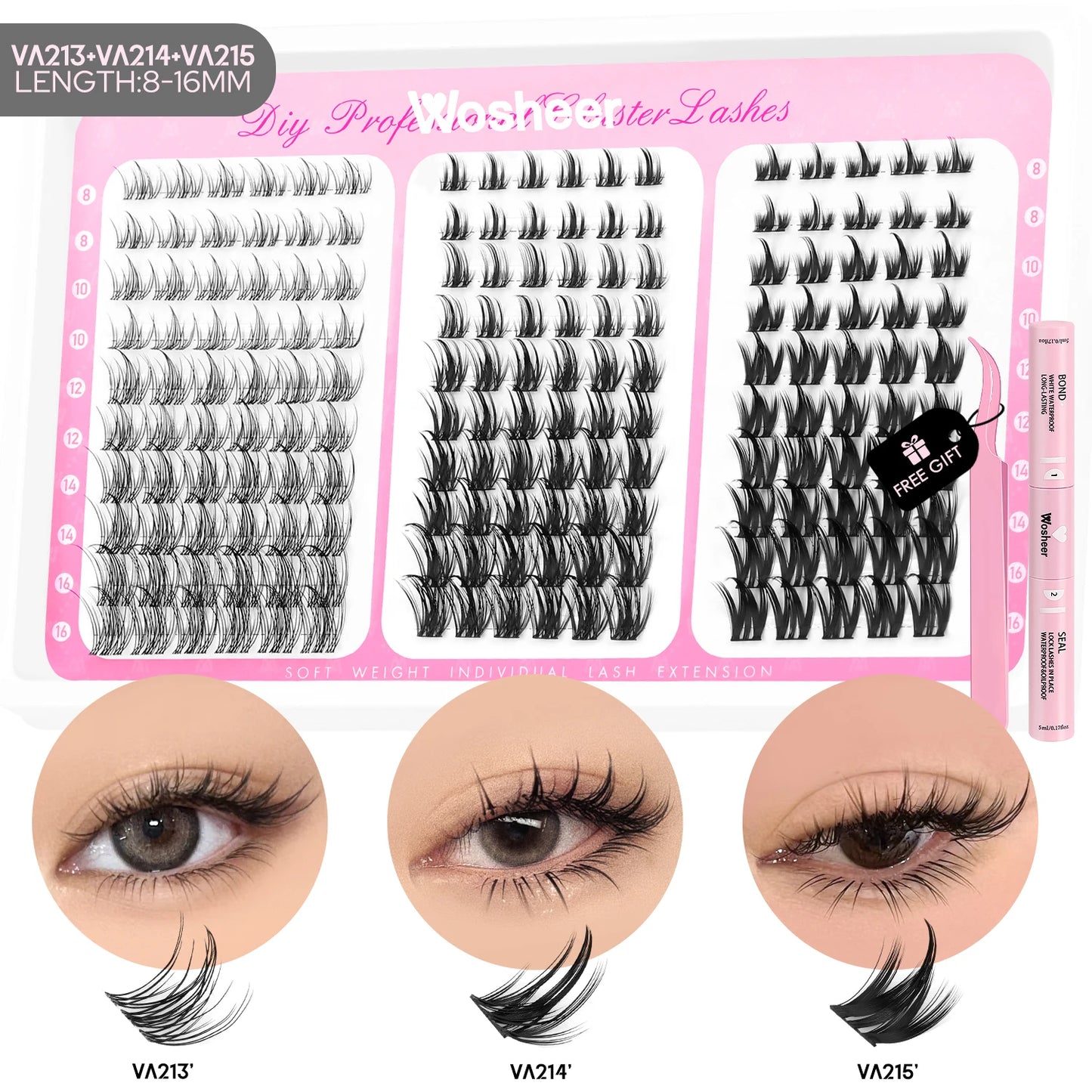 Manga Lash Clusters Kit Cat Lashes with Lash Bond & Seal Cluster Eyelash Extensions Mixed Tray Eyelash Clusters Kit