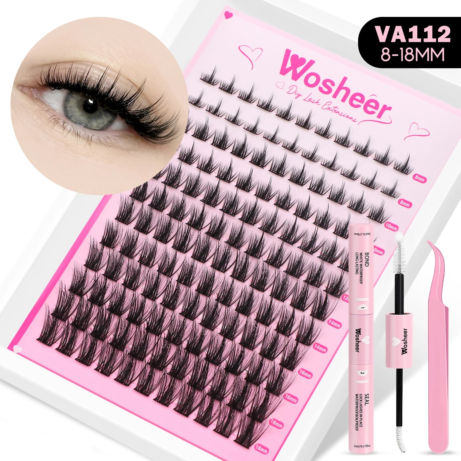 Manga Lash Clusters Kit Cat Lashes with Lash Bond & Seal Cluster Eyelash Extensions Mixed Tray Eyelash Clusters Kit