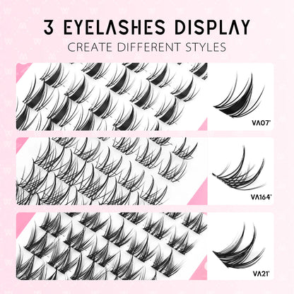 Manga Lash Clusters Kit Cat Lashes with Lash Bond & Seal Cluster Eyelash Extensions Mixed Tray Eyelash Clusters Kit