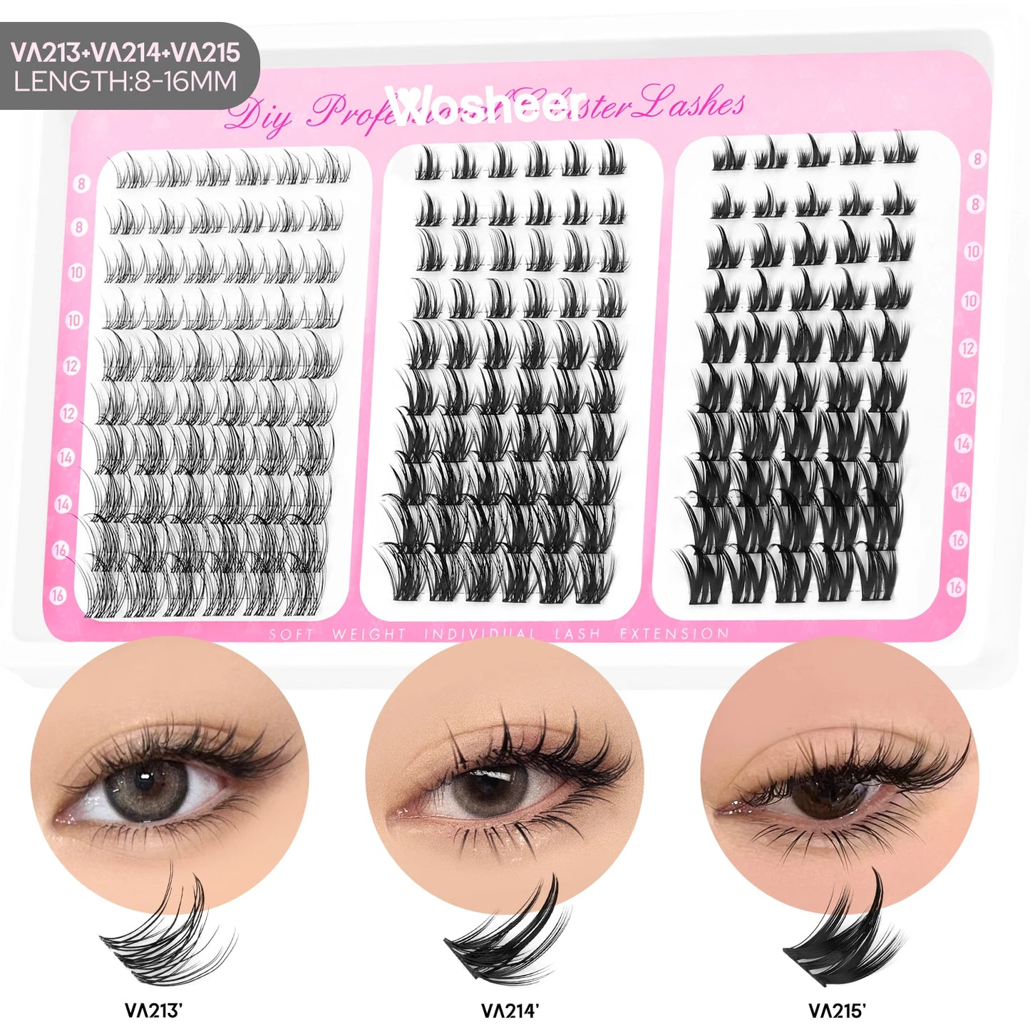 Manga Lash Clusters Kit Cat Lashes with Lash Bond & Seal Cluster Eyelash Extensions Mixed Tray Eyelash Clusters Kit
