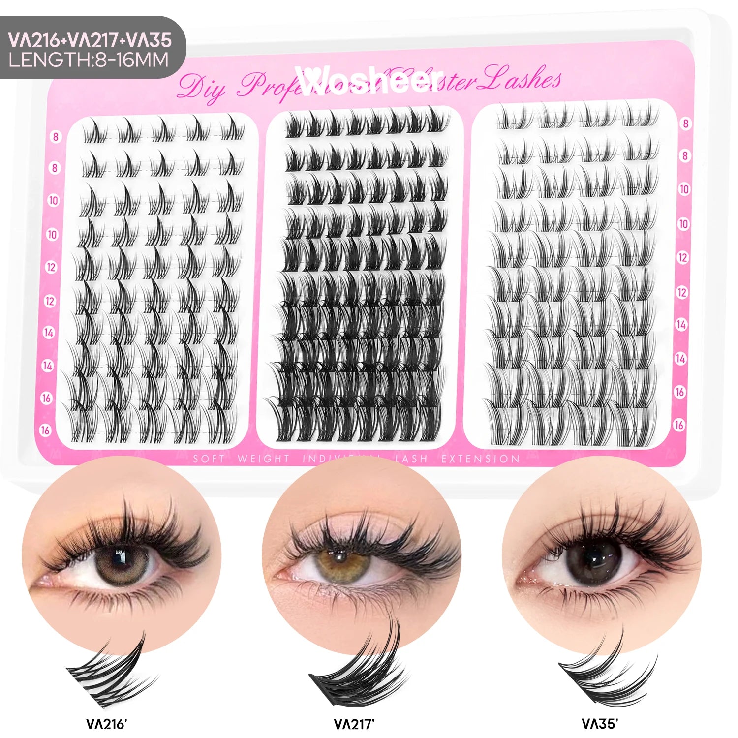 Manga Lash Clusters Kit Cat Lashes with Lash Bond & Seal Cluster Eyelash Extensions Mixed Tray Eyelash Clusters Kit