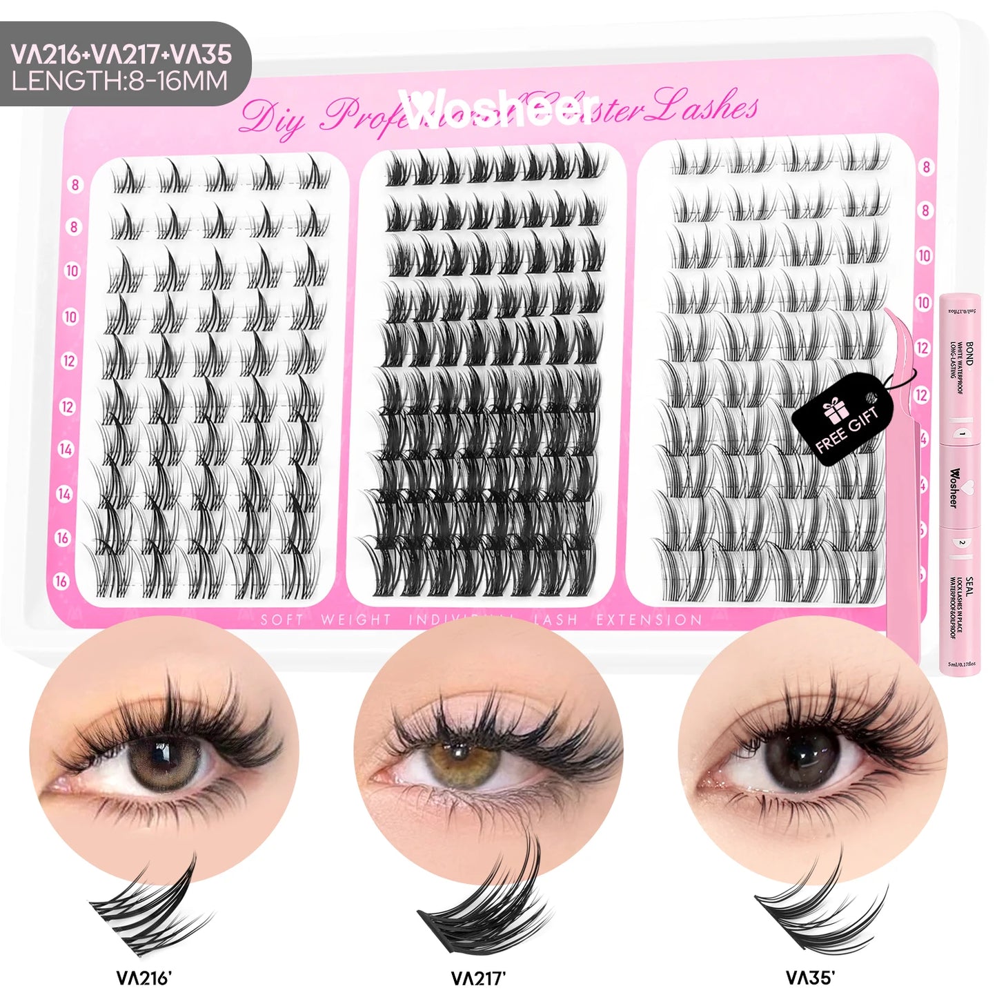 Manga Lash Clusters Kit Cat Lashes with Lash Bond & Seal Cluster Eyelash Extensions Mixed Tray Eyelash Clusters Kit