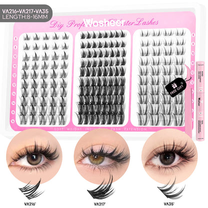 Manga Lash Clusters Kit Cat Lashes with Lash Bond & Seal Cluster Eyelash Extensions Mixed Tray Eyelash Clusters Kit