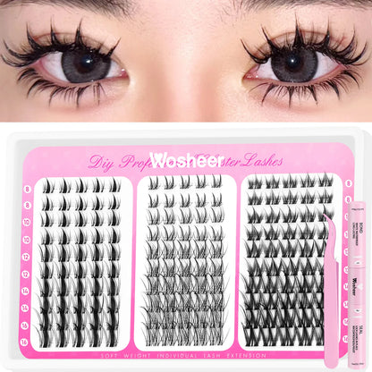 Manga Lash Clusters Kit Cat Lashes with Lash Bond & Seal Cluster Eyelash Extensions Mixed Tray Eyelash Clusters Kit