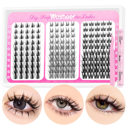 Manga Lash Clusters Kit Cat Lashes with Lash Bond & Seal Cluster Eyelash Extensions Mixed Tray Eyelash Clusters Kit