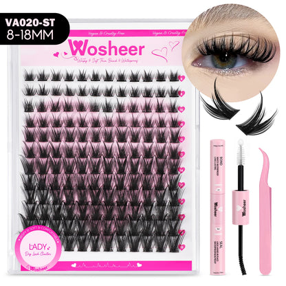 Lash Clusters Manga Lash Clusters Kit Clear Fairy Eyelash Clusters Wet-Look Spiky Anime Lashes Individual Lashes