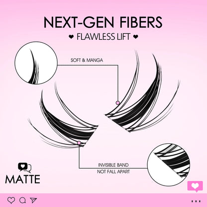 Lash Clusters Manga Lash Clusters Kit Clear Fairy Eyelash Clusters Wet-Look Spiky Anime Lashes Individual Lashes