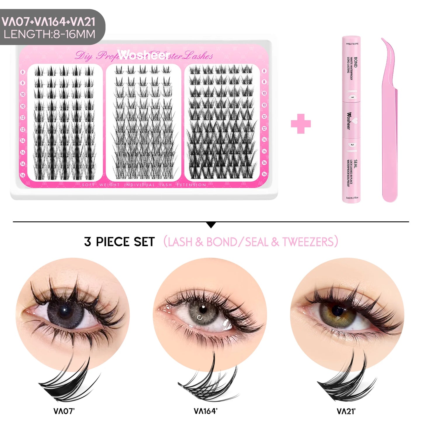 Manga Lash Clusters Kit Cat Lashes with Lash Bond & Seal Cluster Eyelash Extensions Mixed Tray Eyelash Clusters Kit