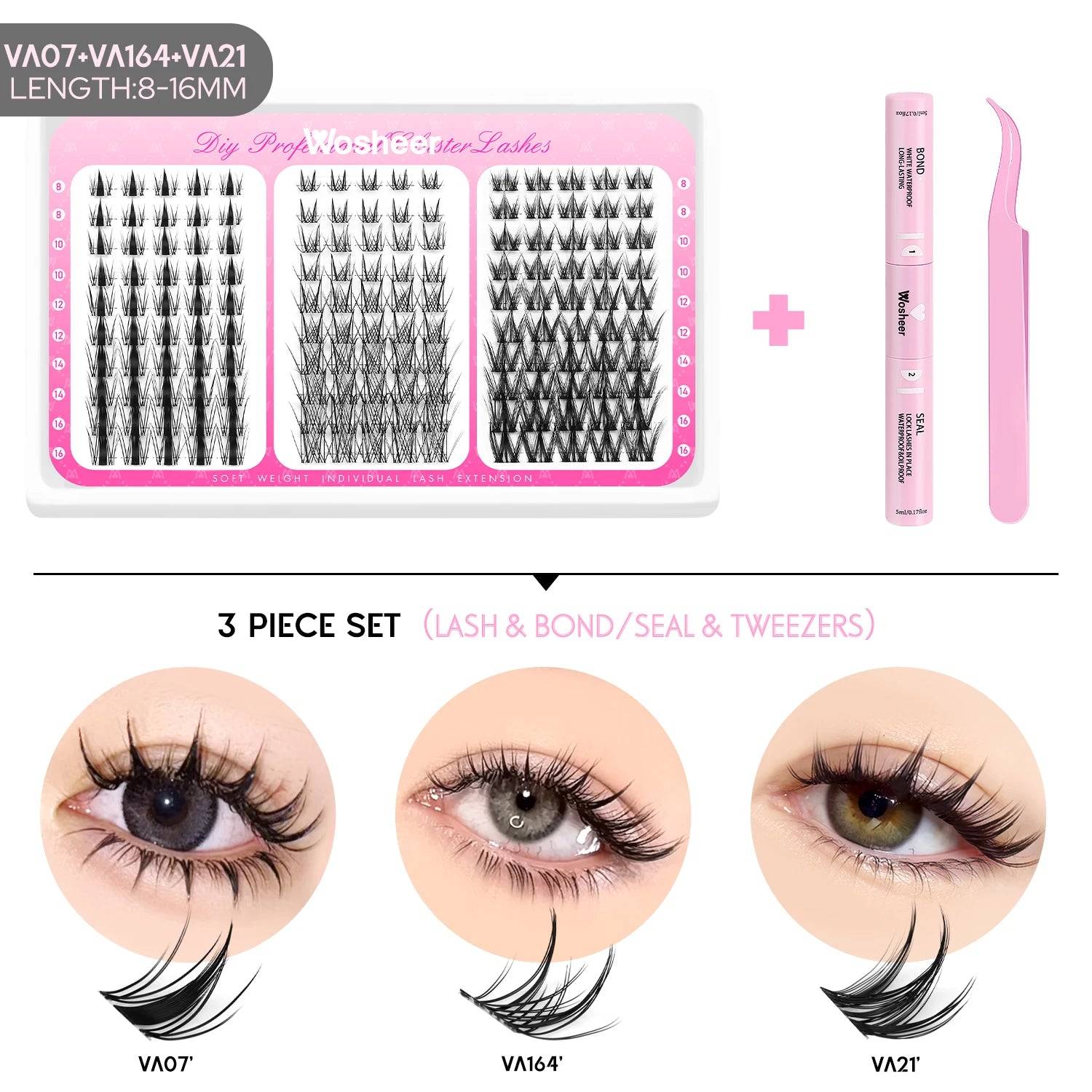 Manga Lash Clusters Kit Cat Lashes with Lash Bond & Seal Cluster Eyelash Extensions Mixed Tray Eyelash Clusters Kit