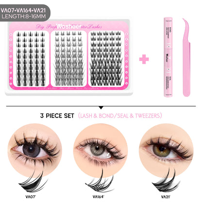 Manga Lash Clusters Kit Cat Lashes with Lash Bond & Seal Cluster Eyelash Extensions Mixed Tray Eyelash Clusters Kit